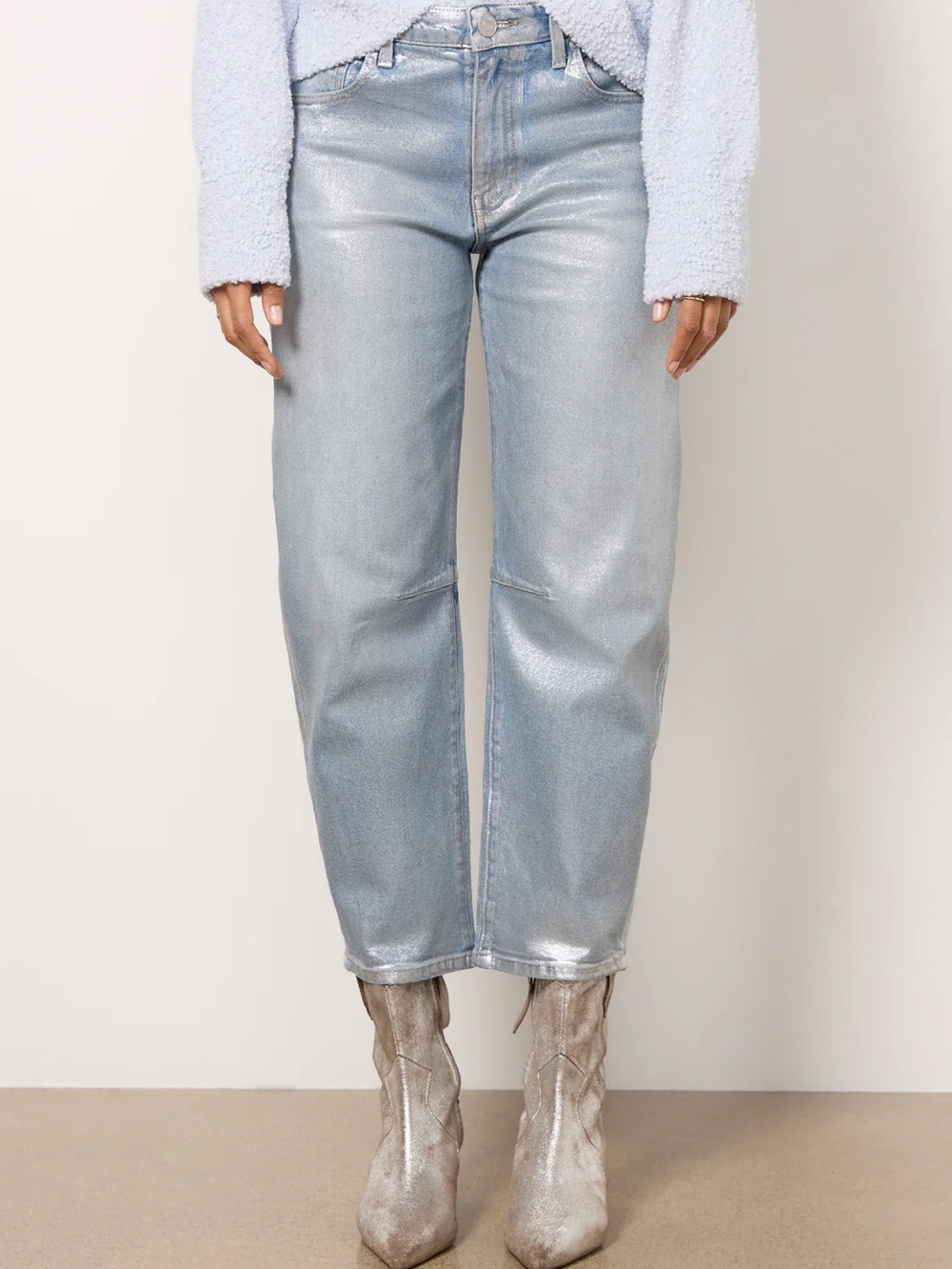 Kut from the kloth metallic high rise sparkle blue Ashley barrel jeans size 27